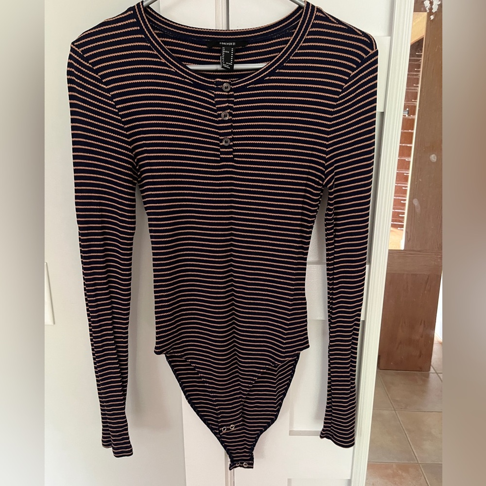 Navy striped long sleeve bodysuit